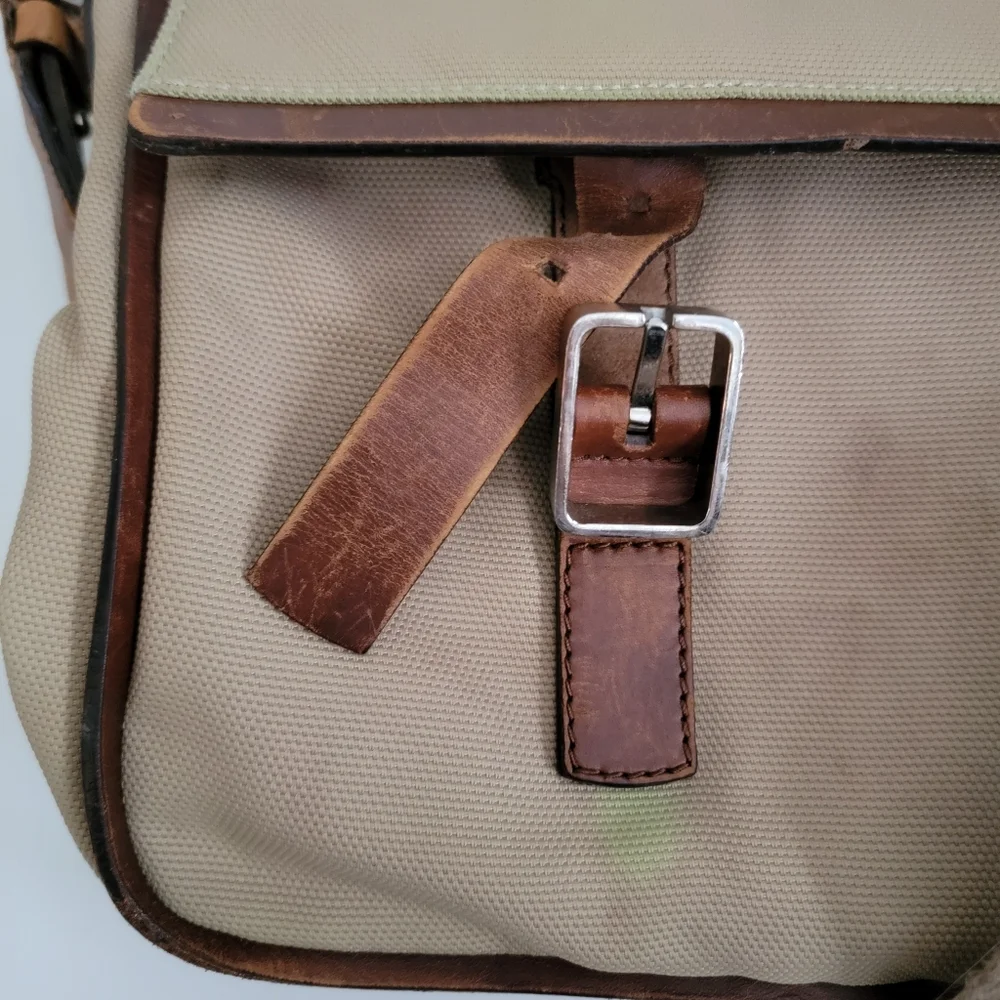 Vintage Bally Laptop Soft Briefcase Beige Nylon Brown Leather Messenger Bag